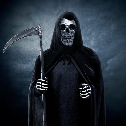 Sensenmann Kostüm Halloween Umhang Set mit Totenkopfmaske Sense