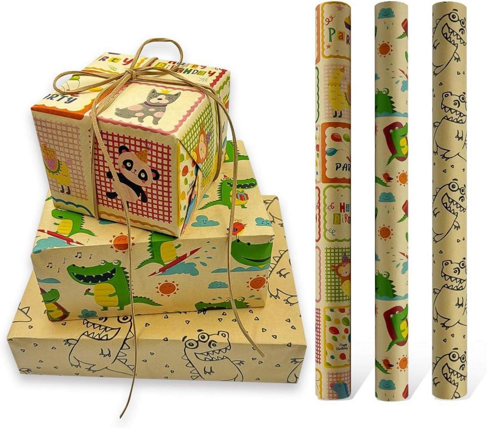 Krokodil-Geschenkpapier 3 Rollen 43 cm x 3 Meter für Jungen