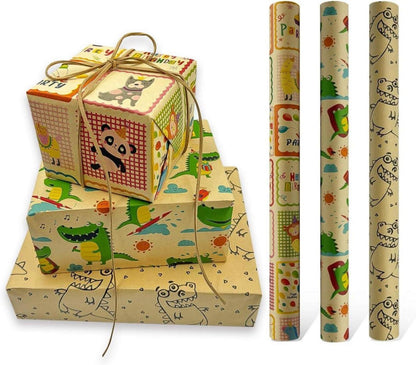 Krokodil-Geschenkpapier 3 Rollen 43 cm x 3 Meter für Jungen