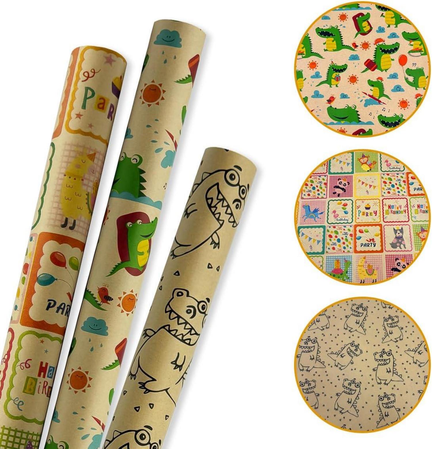 3 Rollen Krokodil-Geschenkpapier 43 cm x 3 Meter