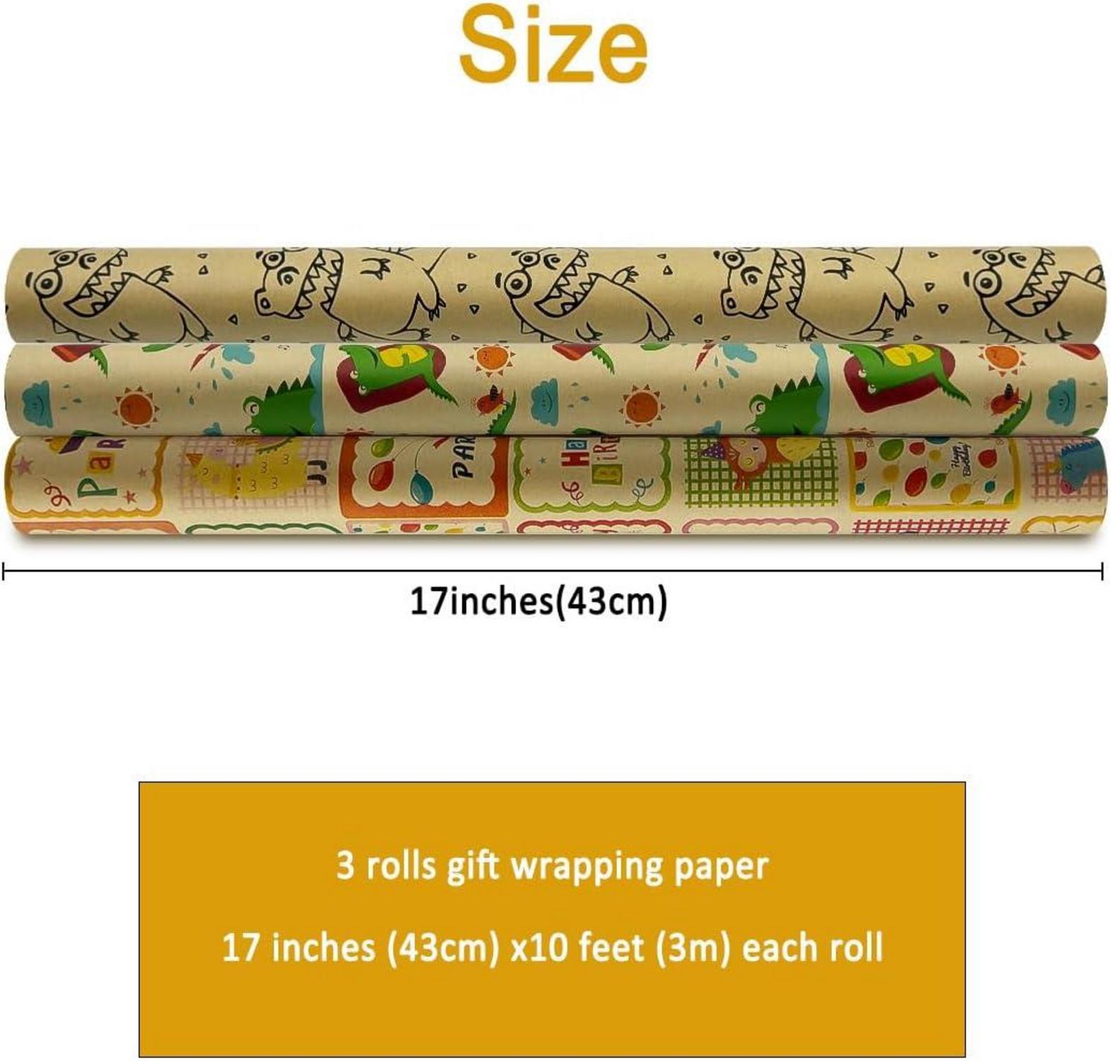 Krokodil-Geschenkpapier 3 Rollen 43 cm x 3 Meter für Jungen