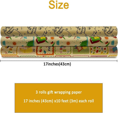 Krokodil-Geschenkpapier 3 Rollen 43 cm x 3 Meter für Jungen