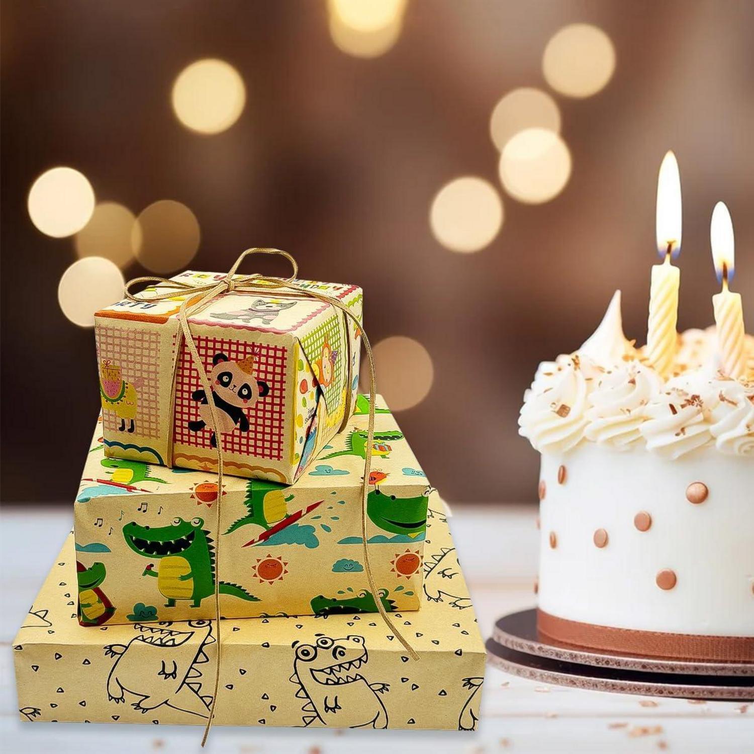 Krokodil-Geschenkpapierrolle 3er-Set, 43cm x 3m, Geburtstag, Jungen, Kraftpapier
