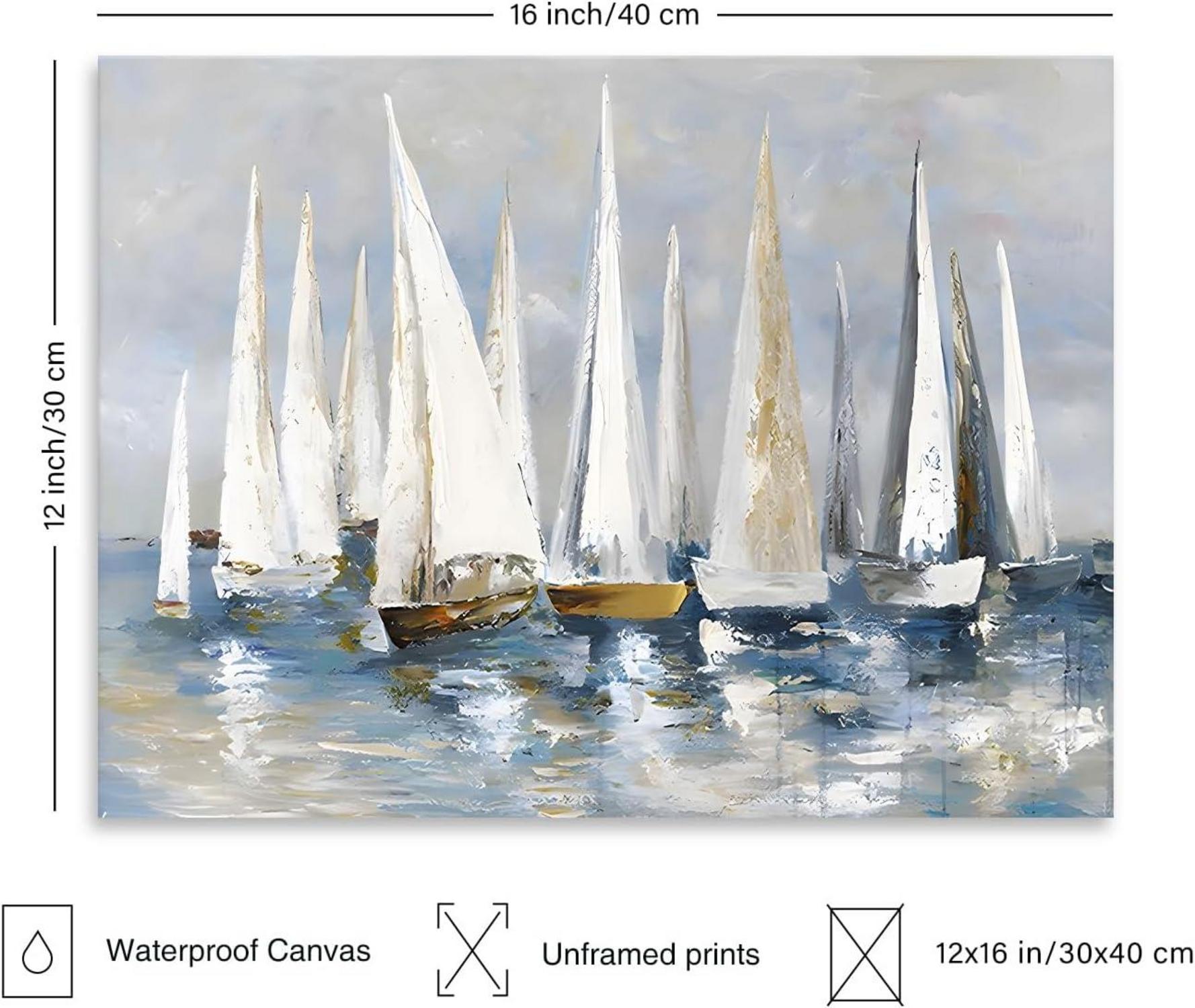 Segelboot Ozean Wandkunst Poster Küsten Malerei 12x16 in Ungerahmt