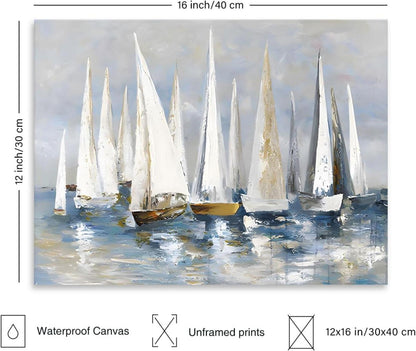 Segelboot Ozean Wandkunst Poster Küsten Malerei 12x16 in Ungerahmt