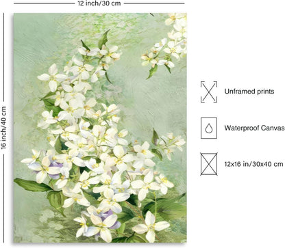 Weiße Blumen Leinwand Poster 12x16 für Wohnzimmer Schlafzimmer