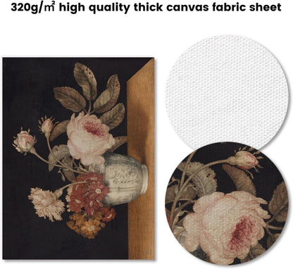 Vintage Blumen Wandposter rosa Vase Ölgemälde Bauernhaus 12x16