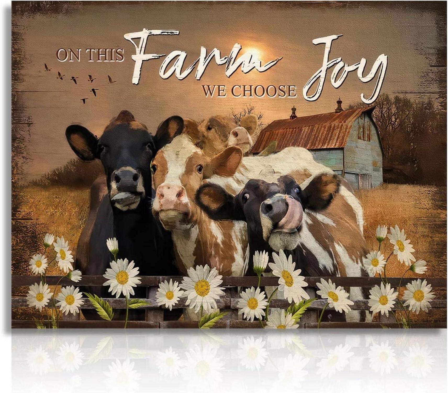 Vintage Kühe Gänseblümchen Wandposter Bauernhaus Dekor 12x16 Ungerahmt