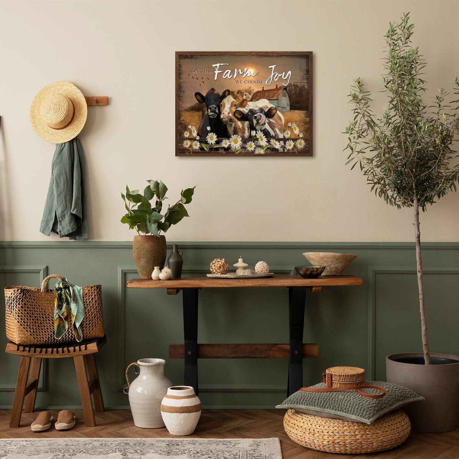 Vintage Kühe Gänseblümchen Wandposter Bauernhaus Dekor 12x16 Ungerahmt