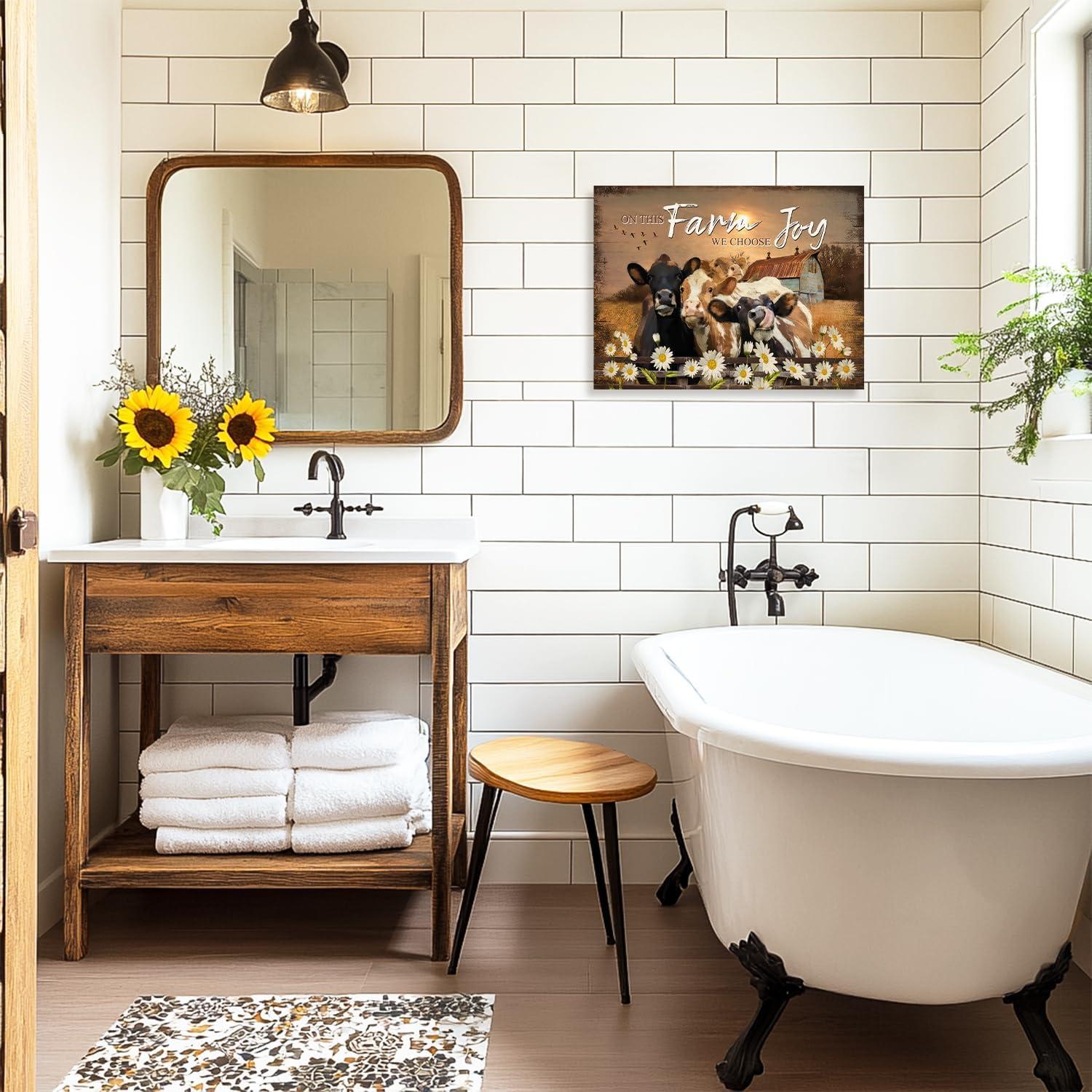 Vintage Kühe Gänseblümchen Wandposter Bauernhof Dekor 12x16 Leinwand