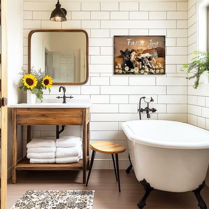 Vintage Kühe Gänseblümchen Wandposter Bauernhof Dekor 12x16 Leinwand