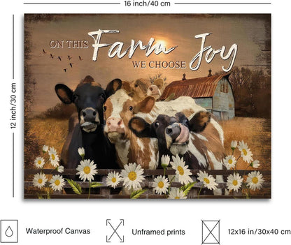 Vintage Kühe Gänseblümchen Bauernhaus Leinwand Poster 12x16 Ungerahmt