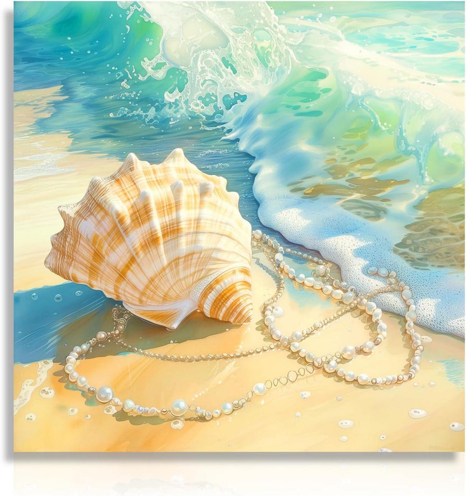 Strand Muschel Leinwand Poster Moderne Welle Wanddekoration 14x14