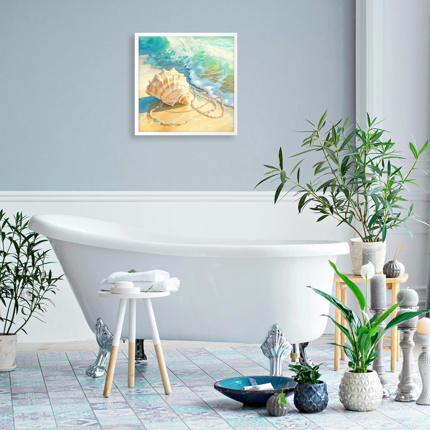 Dazzlewall Muschel Strand Leinwand Wandbild Bad Wohnzimmer Dekor 14x14 Ungerahmt