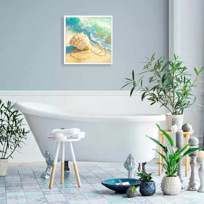 Dazzlewall Muschel Strand Leinwand Wandbild Bad Wohnzimmer Dekor 14x14 Ungerahmt