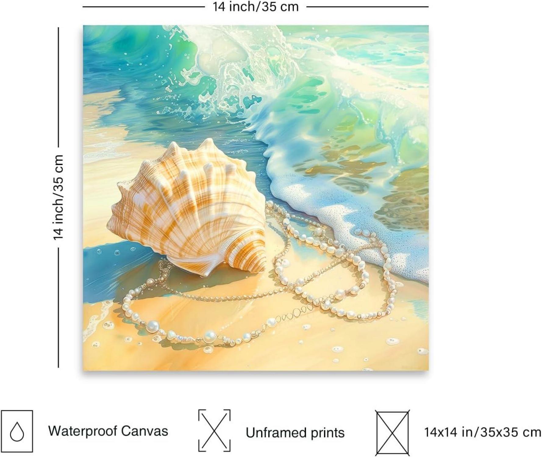 Strand Muschel Welle Leinwand Poster Bad Wohnzimmer Dekor 14x14