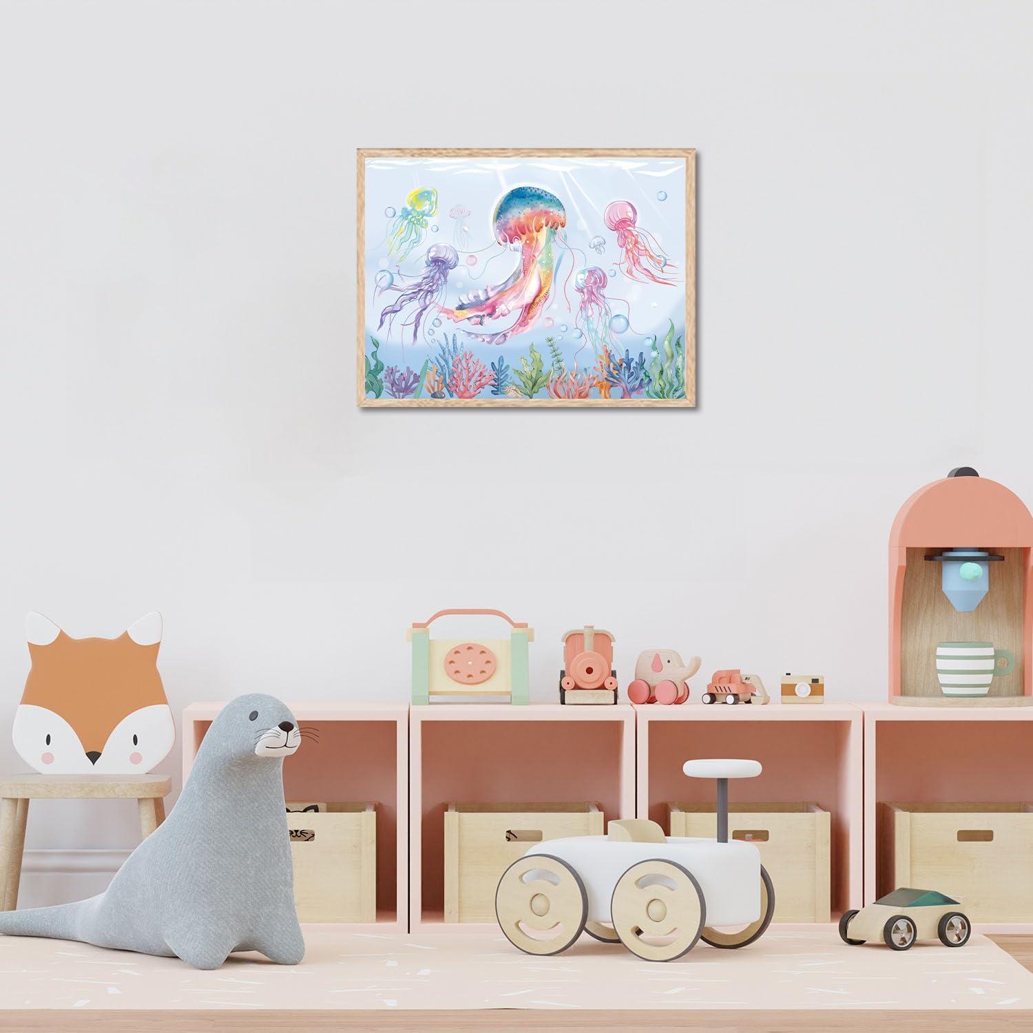 Aquarell Quallen Ozean Poster Meeresleben Leinwand Schlafzimmer