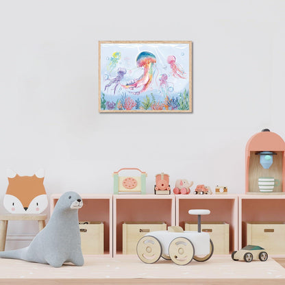 Aquarell Quallen Ozean Poster Meeresleben Leinwand Schlafzimmer