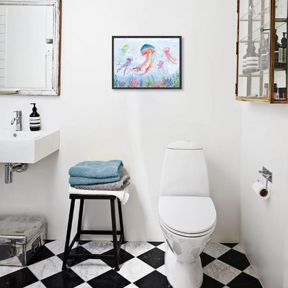 Aquarell Quallen Ozean Leinwandposter 12x16 für Schlafzimmer - Dekor ohne Rahmen