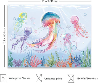 Aquarell Quallen Ozean Leinwand Poster Wohnzimmer Schlafzimmer Dekor
