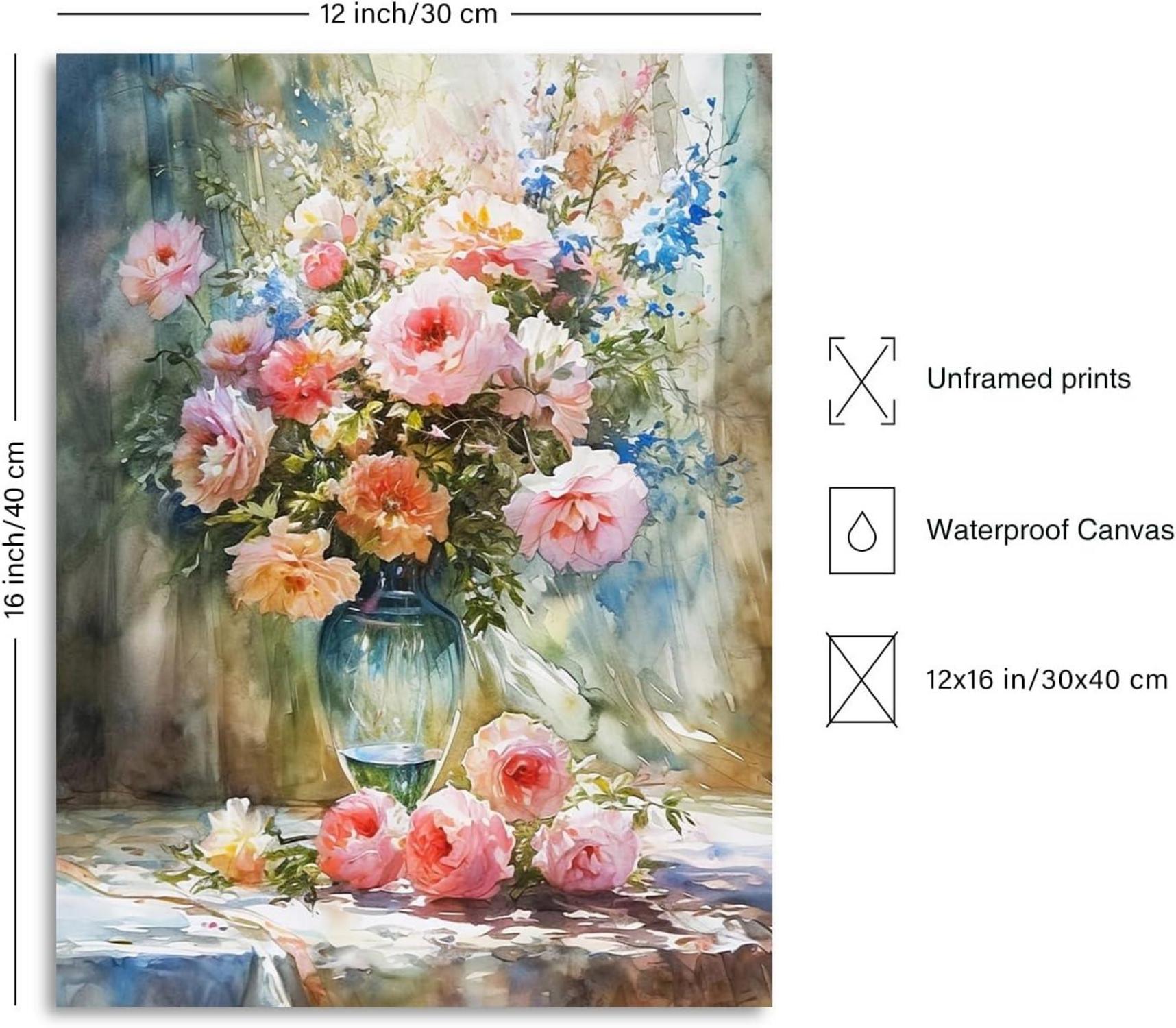 Buntes Blumen Wandposter 12x16 Ölgemälde Schlafzimmer Wohnzimmer Dekor