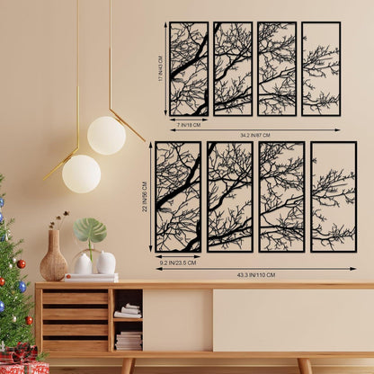 ESTART Schwarze Lebensbaum Metall Wanddekoration 4er Set 110x56 cm Outdoor Indoor Wandkunst