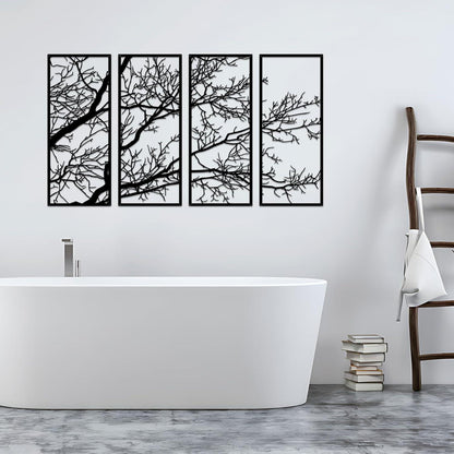 MODERNES BAUM DES LEBENS METALL WANDDEKO SET 4-teilig 110x56cm