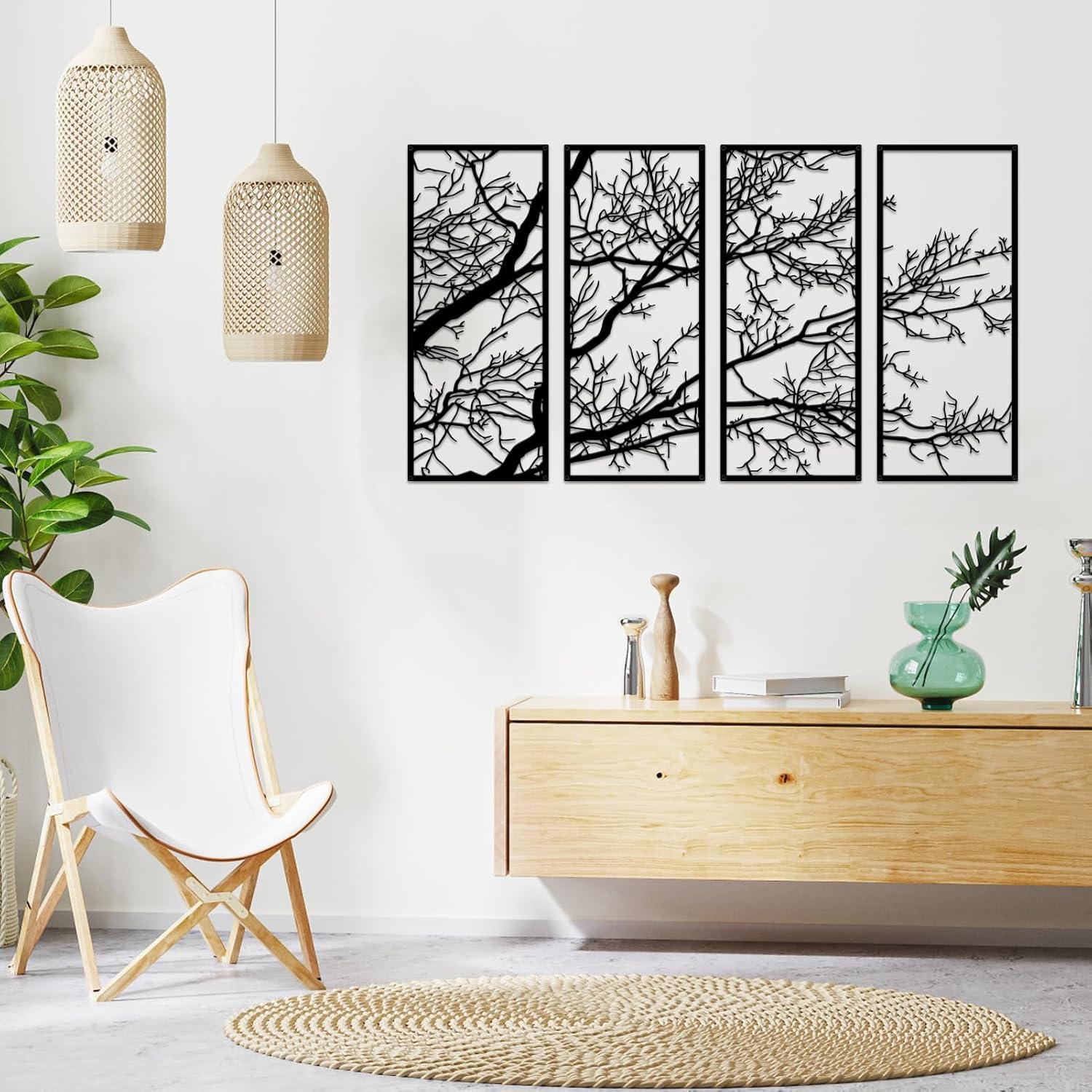 Baum des Lebens Metall Wanddekoration 4 Stück Schwarz Outdoor Indoor