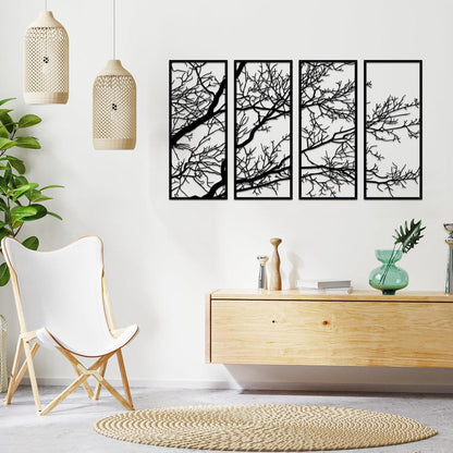 Baum des Lebens Metall Wanddekoration 4 Stück Schwarz Outdoor Indoor