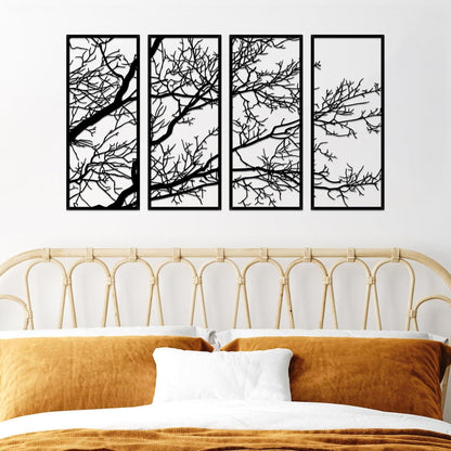 MODERNES BAUM DES LEBENS METALL WANDDEKO SET 4-teilig 110x56cm