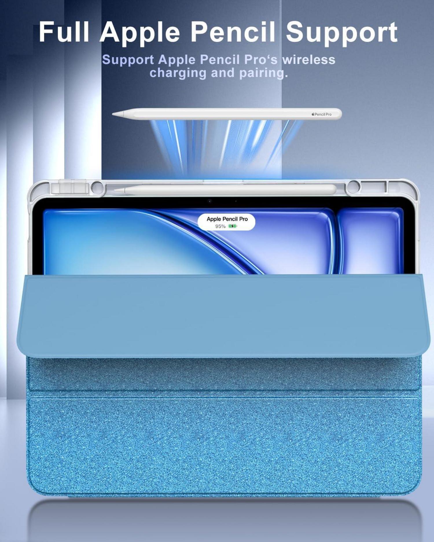 iPad Air 13 Hülle 2024 Stifthalter Transparent Rückseite Blau
