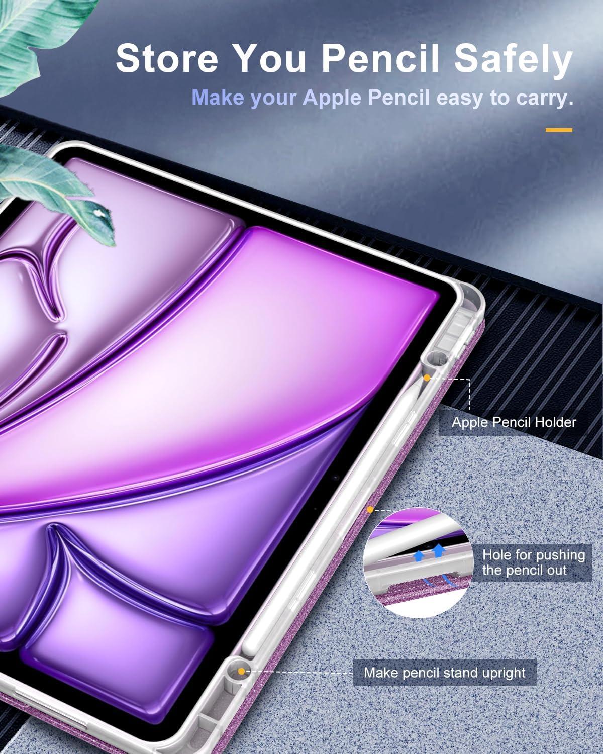 TiMOVO iPad Air 13 Zoll 2024 Hülle mit Stifthalter Glitter Violett Transparent