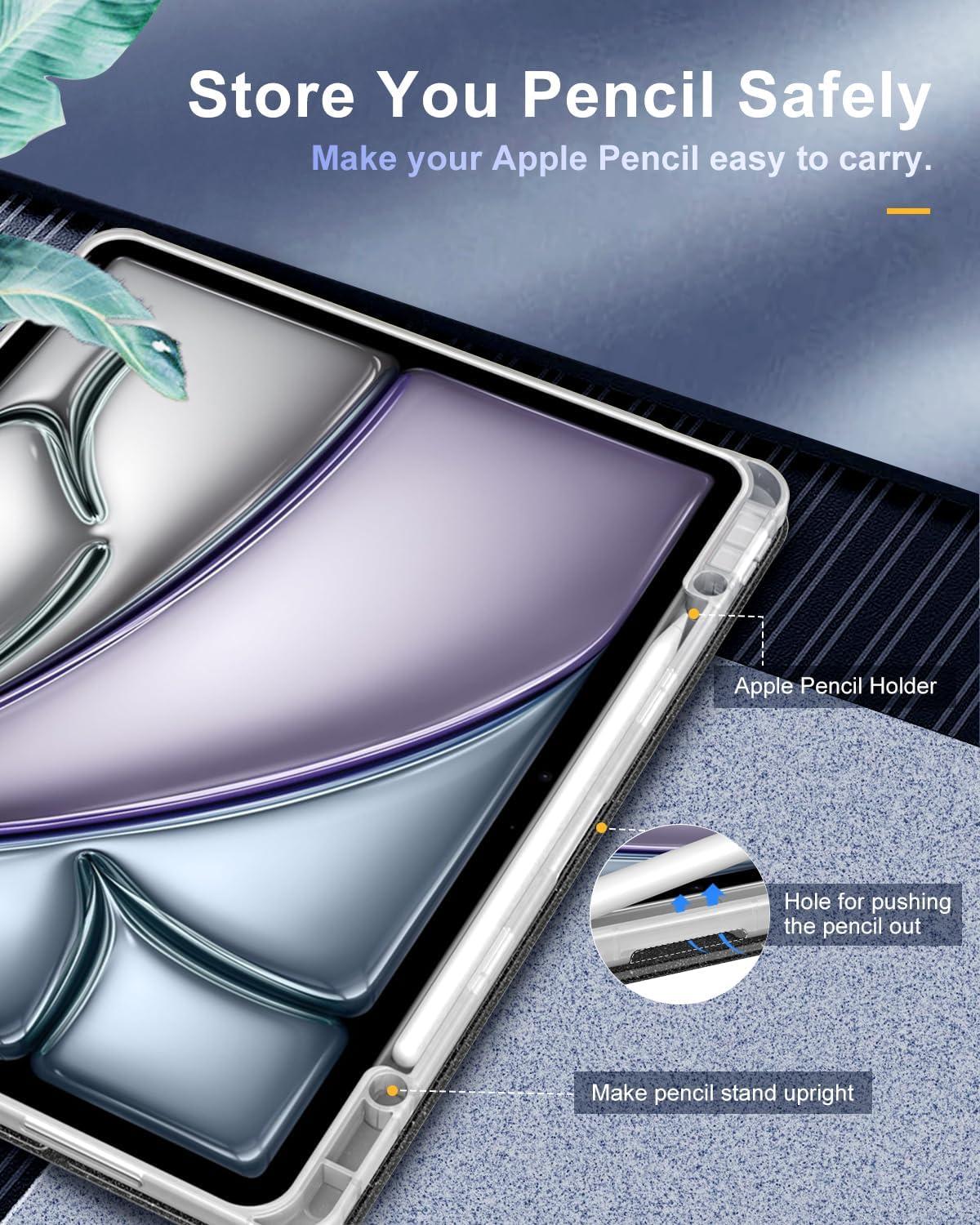 TiMOVO iPad Air 13 Zoll 2024 Hülle Stifthalter Transparent Glitzer Schwarz