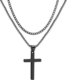 Layered Kreuz Kette Kubanische Halskette mit Anhänger Silber Gold
