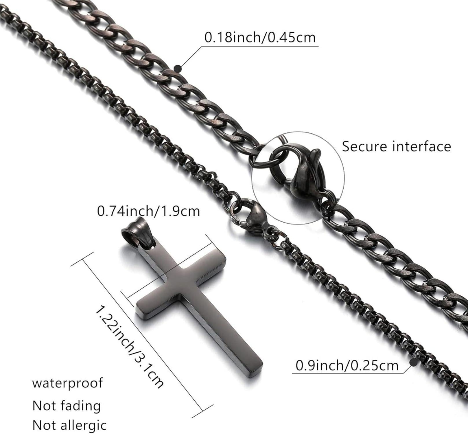 Herren Kreuz Kette Edelstahl Layered Kubanische Halskette Schwarz 20/22 cm