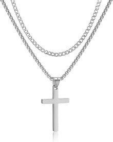Kreuz Kette Herren Edelstahl Layered Kubanische Halskette