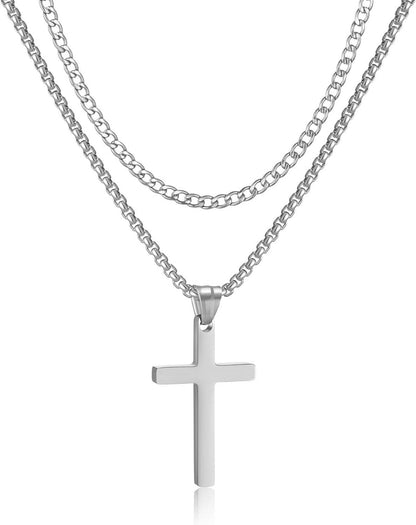 Kreuz Kette Herren Edelstahl Layered Kubanische Halskette