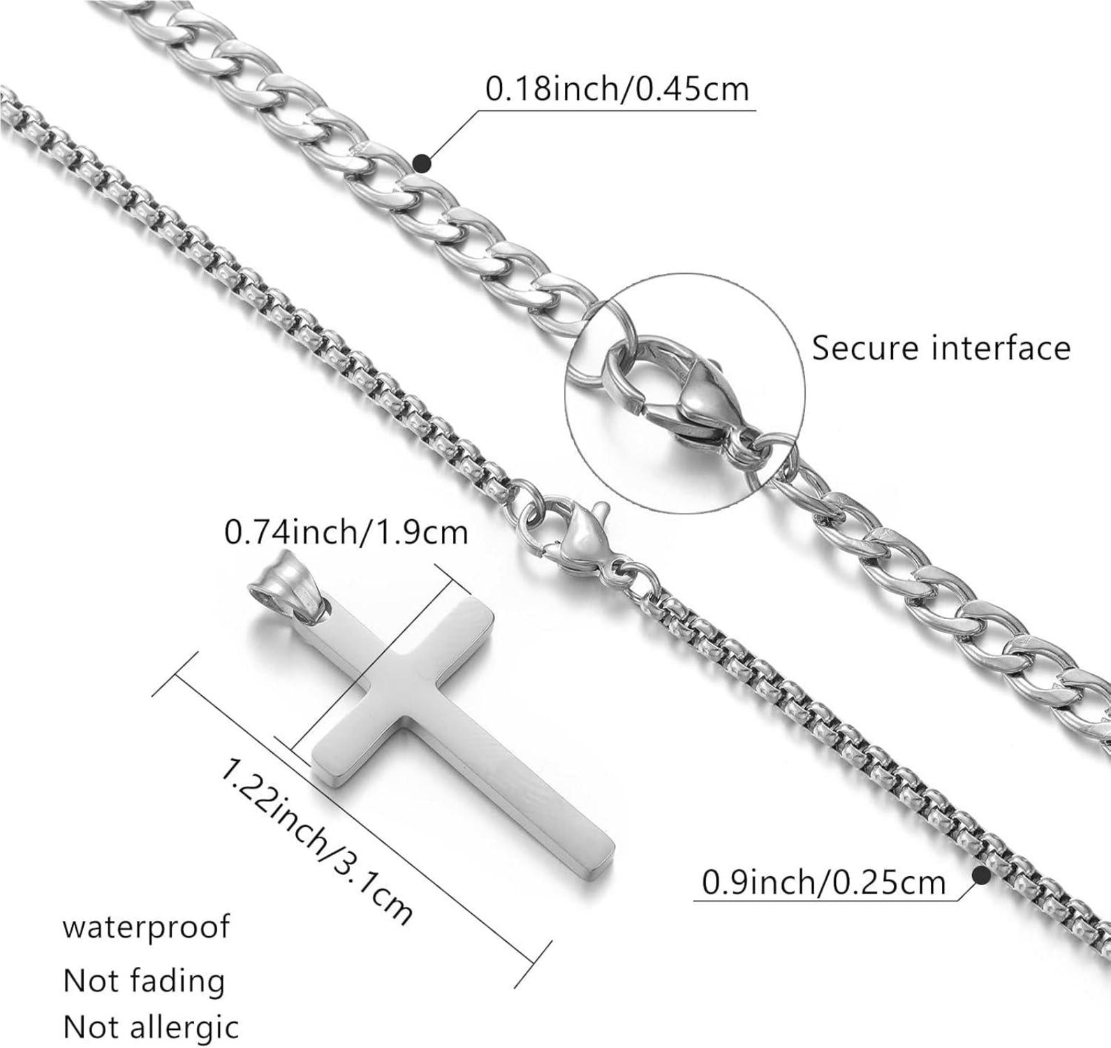 Herren Kreuzkette Edelstahl Layered Kubanische Halskette Christliches Schmuck