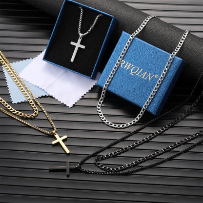 Herren Kreuzkette Edelstahl Layered Kubanische Halskette Christliches Schmuck