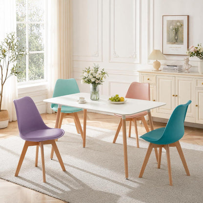 8 Esszimmerstühle Skandinavisch mit Sitzkissen & Holzbeinen (Rauchrosa/Türkis/Mint/Violett)