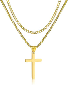 Herren Edelstahl Kreuz Kette Layered Kubanische Halskette Schwarz Gold