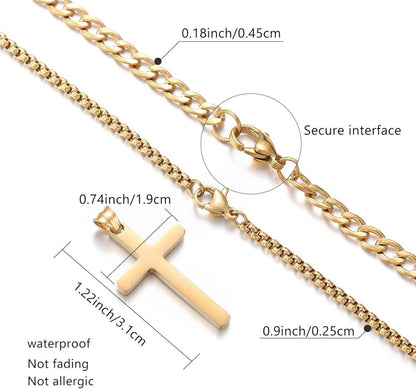 Herren Kreuzkette Edelstahl Layered Kubanische Halskette Gold Schwarz Silber