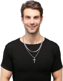 Kreuz Halskette Herren Edelstahl Silber/Gold/Schwarz Layered