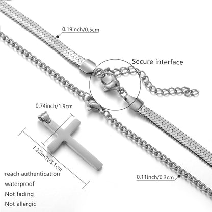 Kreuz Halskette Set Edelstahl Silber Gold Schwarz 60cm