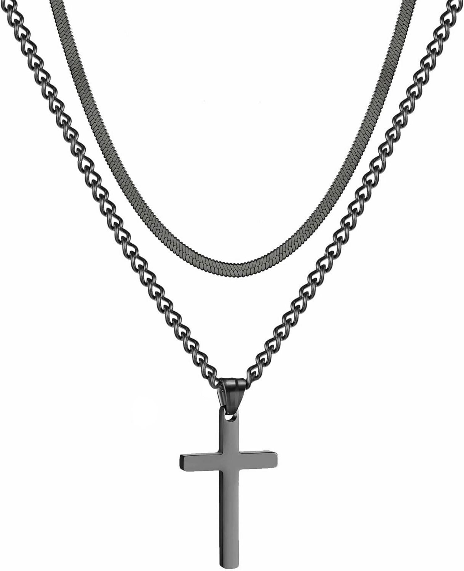 Kreuz Kette Edelstahl Silber Gold Schwarz Layered Anhänger Schmuck