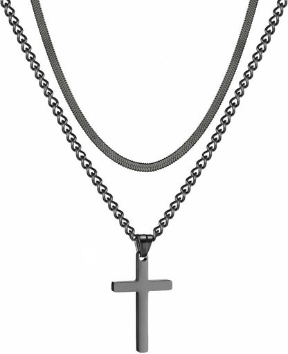Kreuz Kette Edelstahl Silber Gold Schwarz Layered Anhänger Schmuck