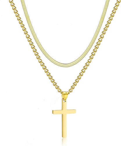 Kreuz Kette Herren Edelstahl Silber Gold Schwarz Layered