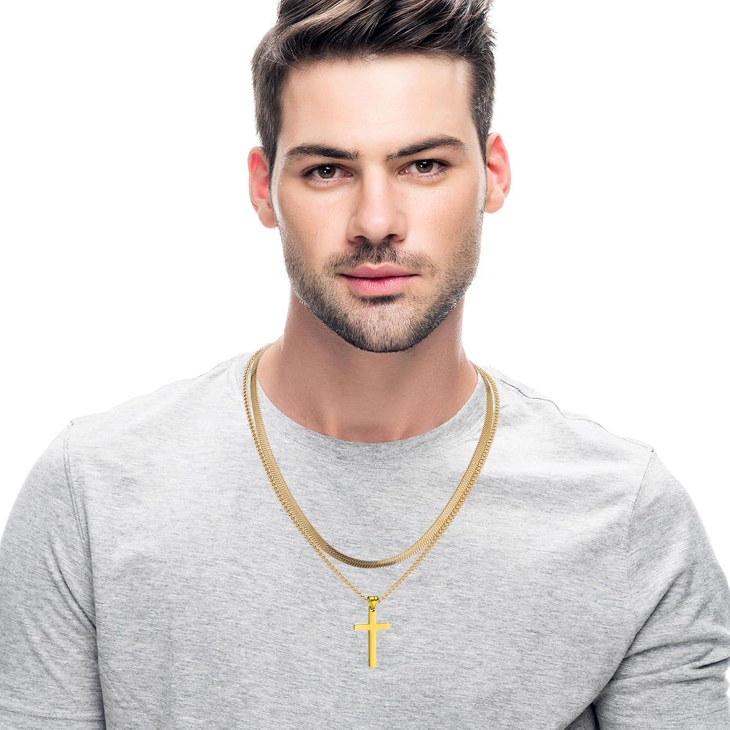 Kreuz Halskette Herren Edelstahl Silber Gold Schwarz Layered