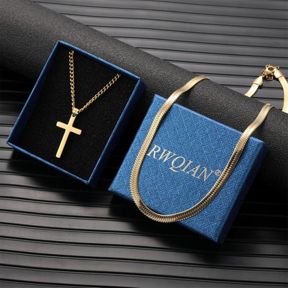 Kreuz Kette Herren Edelstahl Layered Silber Gold Schwarz 24 Gold
