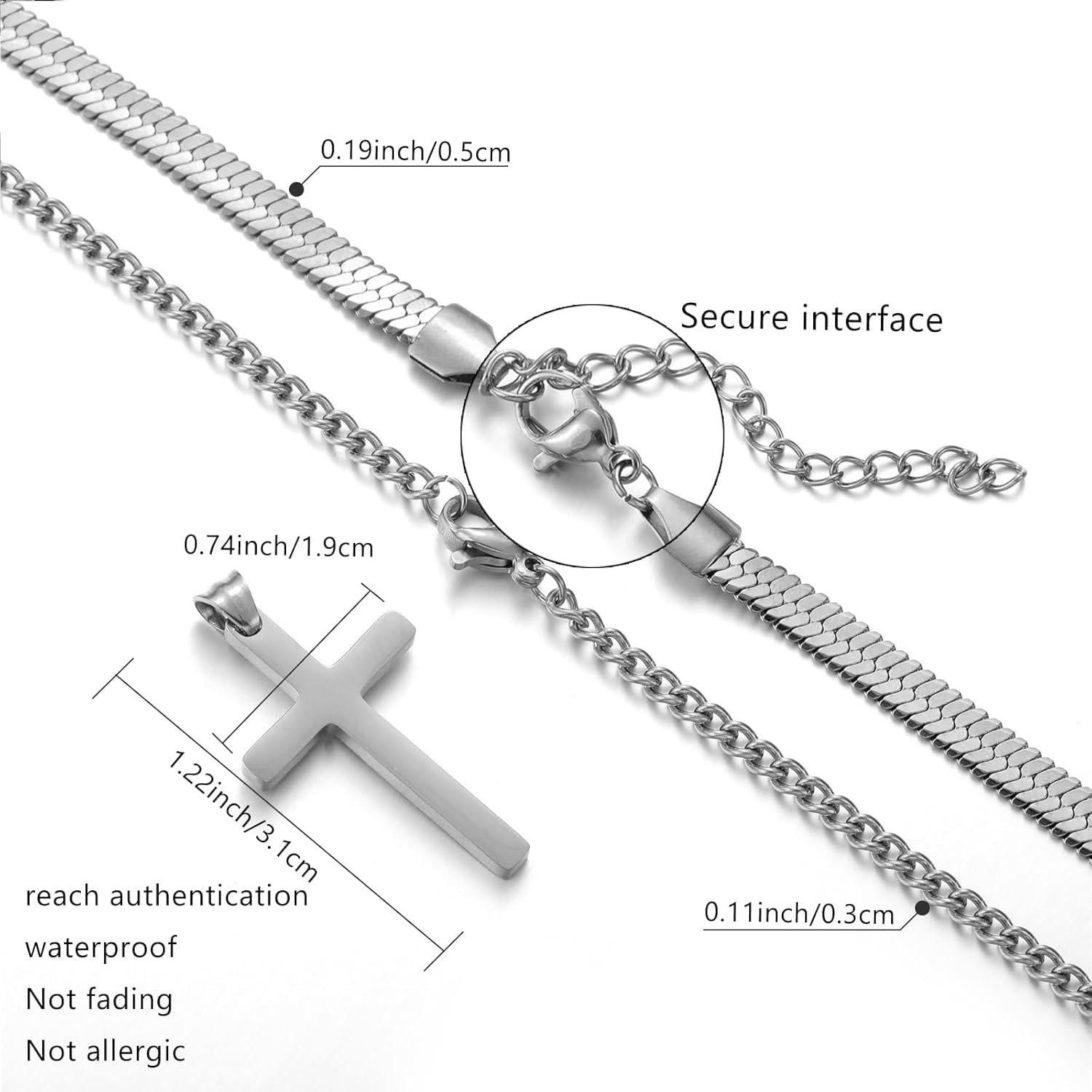 Kreuzkette Edelstahl Silber/Gold/Schwarz Layered Schmuck